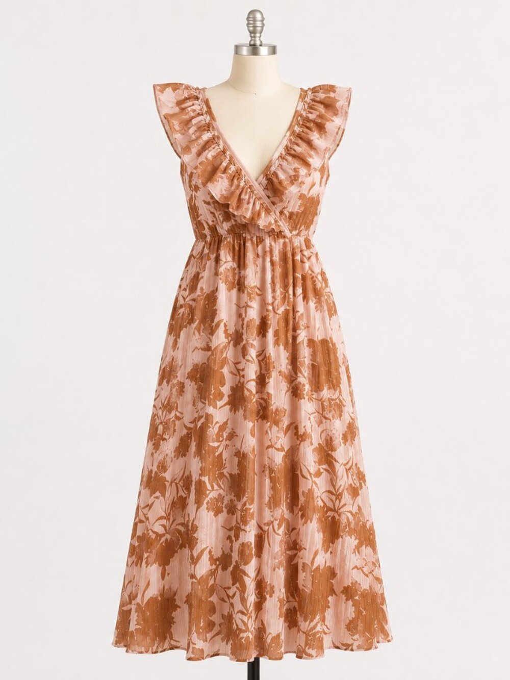 Francesca's Everly Floral Metallic Lurex Shimmer Dress | Size Large - Picture 2 of 9